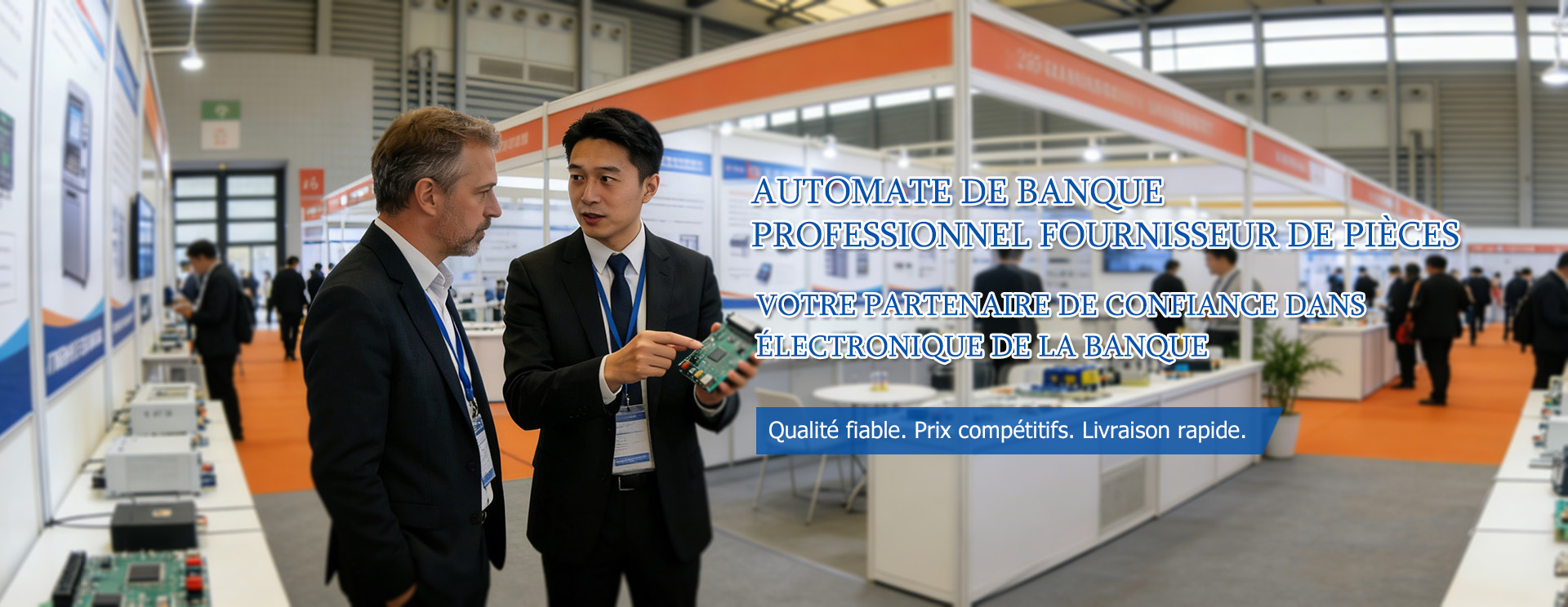 Présenter les composants électroniques des distributeurs automatiques de billets lors de l'exposition